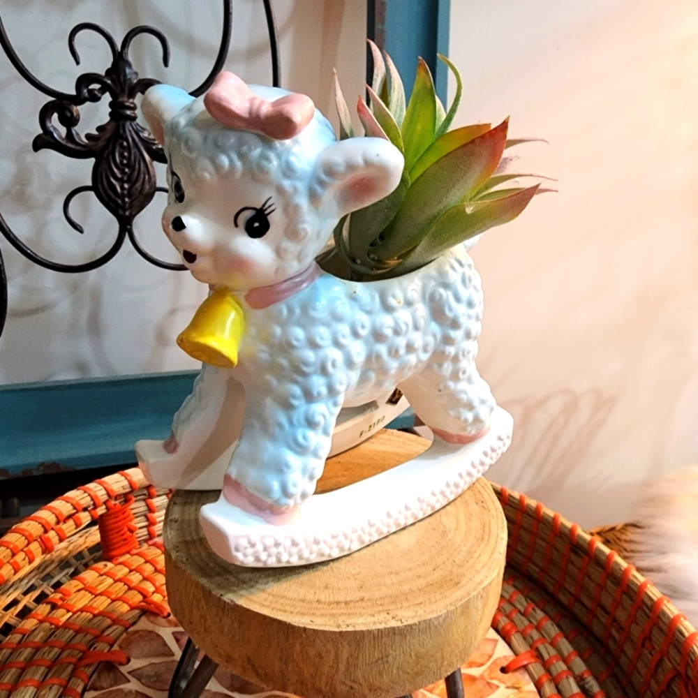 Vintage Napco Little Rocking Sheep/Lamb Planter